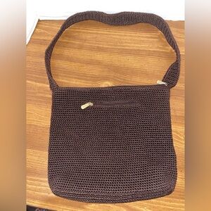 The Sak Woven Knit Crossbody Purse Shoulder Bag Dark Brown Zip Closure 12"X10"